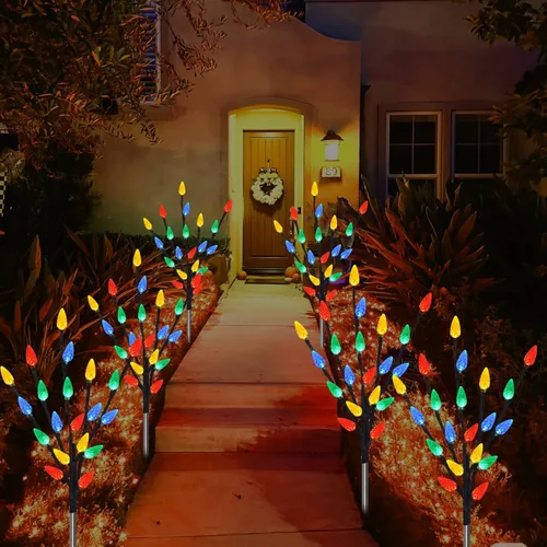 Vista 7 de Actualizado 6 paquetes de 120 luces LED C6 solares de Navidad, luces de Navidad para exteriores, 8 modos de luces impermeables para caminos