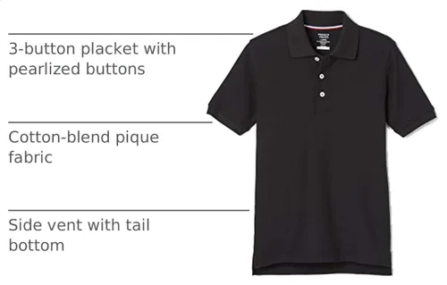 Vista 5 de French Toast Kids' Husky Short Sleeve Pique Polo Negro