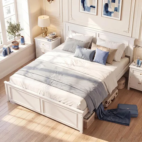 Vista 19 de KOMFOTT Twin Size Bed Frame, Farmhouse Wooden Platform Bed with Headboard Nogal