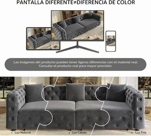 Vista 8 de Polibi Sofá cama extraíble extragrande de 89 pulgadas, sofá cama multifuncional 3 en 1 de 4 plazas con 3 almohadas, sofá clásico copetudo de Gris