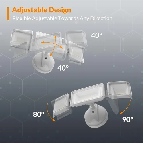 Vista 5 de LEPOWER Luces de inundación de 42 W para exteriores, luces LED de seguridad brillantes de 4200 lm para exteriores con 3 cabezales, luz de inundación