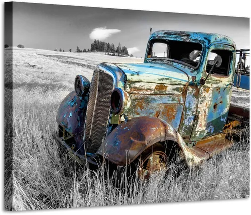 Vista 9 de Lienzo decorativo para pared de automóvil oxidado: cuadros de camiones viejos impresos en lienzo para dormitorio