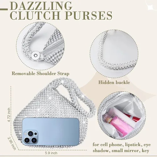 Vista 7 de Meanplan 4 Pcs Silver Clutch Purse Jewelry Set for Women Evening Rhinestone Purse Silver Accessories for Women Bride Wedding Jewelry (Noble Style)
