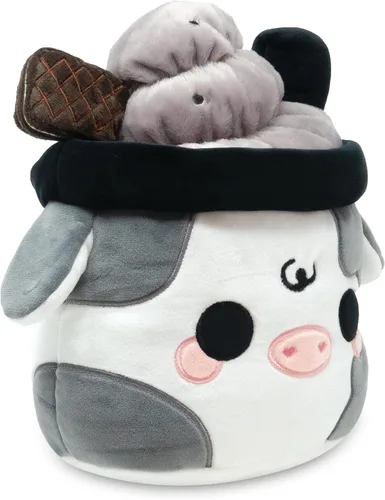 Vista 3 de Cuddle Barn - Mooshake de sésamo negro Juguete de peluche coleccionable de peluche súper suave y lindo kawaii de vaca, 10 pulgadas