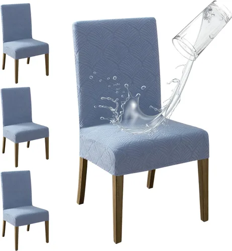 Vista 17 de MOSAYT Juego de 2 fundas para sillas de comedor 100% impermeables, súper ajuste elástico jacquard Parson, fundas extraíbles y lavables para sillas