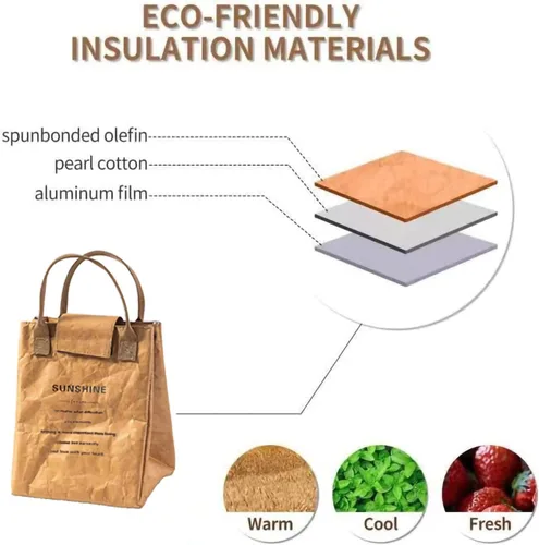 Vista 3 de Lonchera reutilizable para mujeres y hombres, fácil de limpiar, aislada, resistente al agua, forro térmico y telas duraderas, diseño simple, marrón