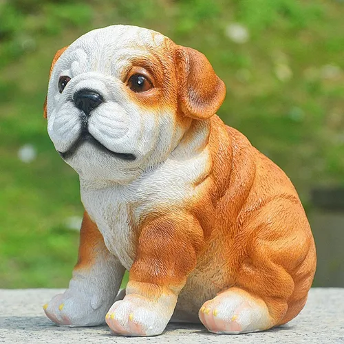 Vista 5 de Estatua de cachorro de bulldog inglés, decoración de escultura de bulldog resistente a la intemperie, encantadora para patio (bulldog sentado)