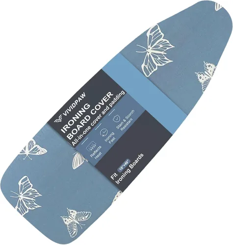 Vista 15 de VividPaw Funda y almohadilla para tabla de planchar, tamaño estándar 15"x54", acolchado grueso, borde elástico, revestimiento de silicona