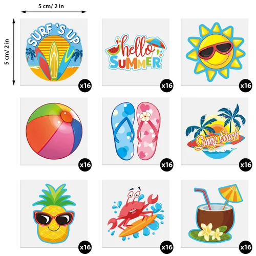 Vista 2 de Patelai 144 tatuajes temporales de verano, tatuajes de playa, hawaianos Luau, regalos de fiesta, calcomanías tropicales impermeables Hola verano