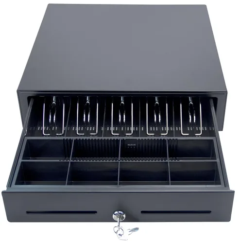 Vista 7 de Star Micronics 37965600 modelo CD3-1616BK58-S2 cajón de efectivo, 16" x 16", con 5 compartimientos para billetes y 8 para monedas más 2 ranuras