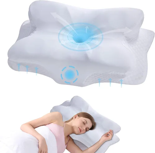 Vista 9 de Almohada cervical para el cuello, almohada de espuma viscoelástica para apoyo y alivio del dolor, almohada ergonómica de contorno para dormir