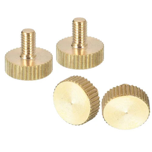 Vista 9 de uxcell Tornillos moleteados M3x4mm, 4 piezas de cabeza moleteada plana totalmente roscados, tornillos de latón para pulgar, pernos de agarre Fully