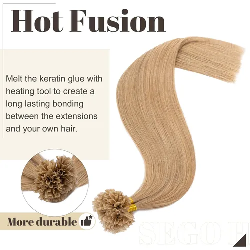 Vista 173 de SEGO Extensiones de cabello humano con micro cuentas, extensiones de cabello humano con micro bucle, lacio, natural, fusión fría, 1.76 oz/paquete