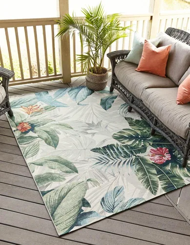 Vista 10 de Unique Loom Outdoor Botanical Collection - Alfombra Kula (4 pies 1 pulgada octágono multi/gris)