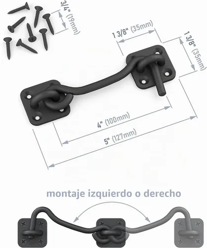 Vista 2 de cierre simple para puerta de granero, puertas dobles, portones, garage y cobertizo - gancho y armella de hierro - elemento de decoración brillante