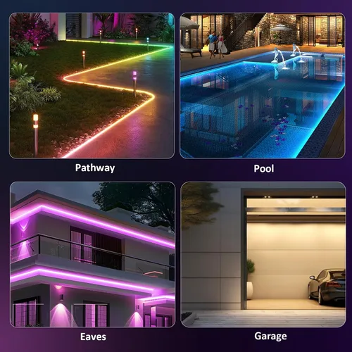 Vista 5 de Tira de luces LED RGB para exteriores de 80 pies, luces LED de sincronización de música IP68 con control de aplicación y control remoto, luces LED
