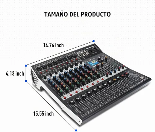 Vista 9 de Consola de mezclador de sonido profesional de 8 canales, 99 bits DSP, procesador digital de 99 bits, USB, Bluetooth, MP3 para entrada de grabación