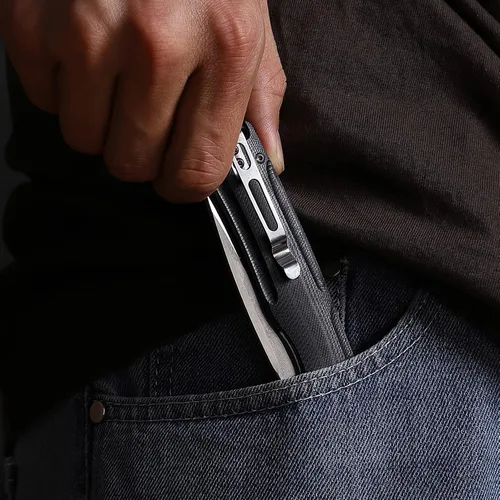 Vista 7 de Firebird GANZO FH91-BK Cuchillo plegable de bolsillo con rodamiento de bolas, hoja de acero D2, mango ergonómico G10 antideslizante con clip Negro
