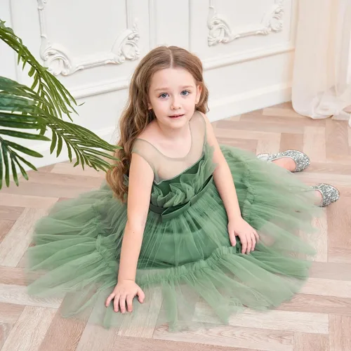 Vista 4 de Miipat Vestido de niña de flores para bebé, boda, fiesta, tul, princesa, vestido de baile, vestido formal con lazo para la cabeza