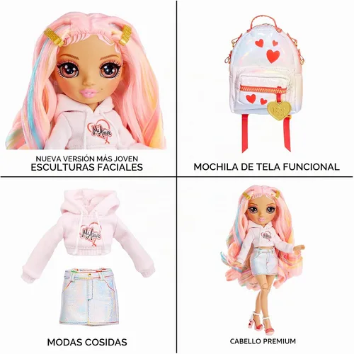 Vista 6 de Rainbow High Rainbow Junior High Edición Especial Kia Hart - Muñeca de moda rosa posable de 9 pulgadas con accesorios y mochila suave