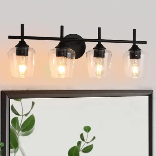Vista 14 de Accesorios de luz de baño de 2 luces, Luz de tocador moderna negra, Lámpara de pared de baño para espejo, cocina, dormitorio, pasillo, sala