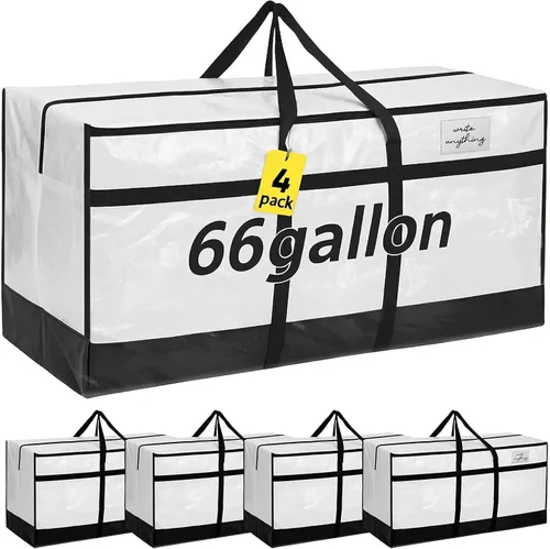 Vista 12 de 4 Piezas Bolsas de Mudanza Grandes con Cremallera y Asas Bolsas de Lona Tipo Duffle Plegables de Almacenamiento Extra Resistentes Extra Grandes