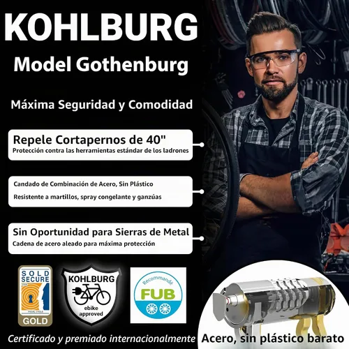 Vista 3 de KOHLBURG Candado de bicicleta de combinación resistente