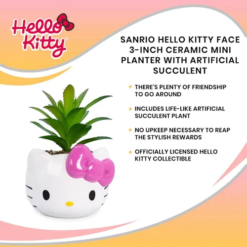 Vista 7 de Silver Buffalo Sanrio Hello Kitty Face - Mini maceta de cerámica de 3 pulgadas con suculentas artificiales