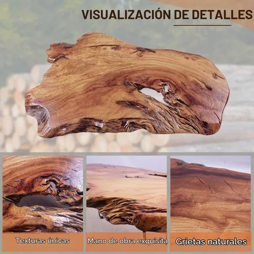 Vista 4 de Mesa de centro rústica, parte superior de madera de alcanfor maciza, borde