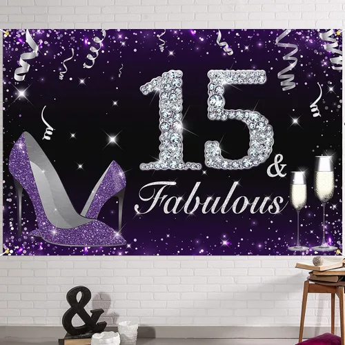 Vista 8 de HAMIGAR Fabuloso telón de fondo de cumpleaños tacones altos morados