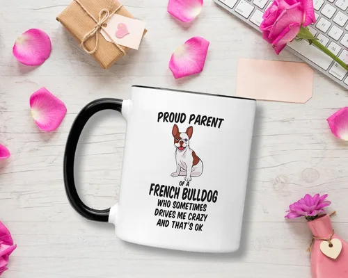 Vista 3 de Casitika Regalos de bulldog francés. Taza de café Frenchie de 11 onzas. Taza de bulldog francés para mamá o papá. Taza divertida con arte de perro