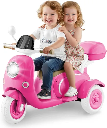 Vista 9 de HEIMILI Motocicleta eléctrica para niños, scooter eléctrico para niños de 3 años, juguete para niñas, scooter de 3 ruedas de 12V para montar