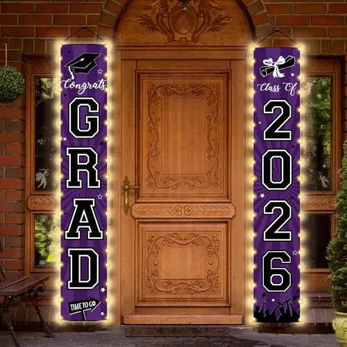 Vista 8 de Pancartas de graduación 2026, decoraciones iluminadas para la clase de 2026 con texto en inglés "Congrats Grad" para porche con luz LED, decoración
