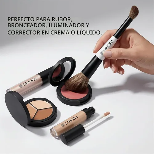 Vista 5 de Lamora - Brocha de maquillaje de doble extremo, rubor + corrector, cepillo facial en ángulo doble Negro (Duo Blush)