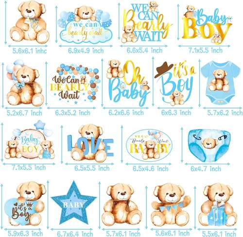 Vista 3 de 20 piezas de oso de peluche colgantes con diseño de remolinos We Can Bearly Wait Baby Shower Decoraciones It's a Boy Ceiling Swirl Bear Baby Shower