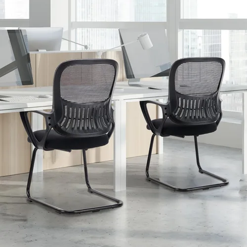 Vista 10 de DUMOS Silla de escritorio de oficina con base de trineo, sillas ergonómicas de malla ejecutiva para computadora con soporte lumbar para el hogar