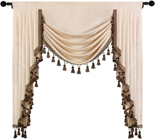 Vista 2 de ELKCA Cenefa de cortina de felpilla beige para ventana de sala de estar, cenefa de cascada para dormitorio, bolsillo para barra