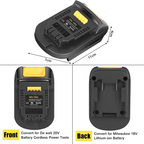 Vista 6 de JYJZPB MIL18DL - Adaptador convertidor de batería para Milwaukee a batería De-Walt, convertidor para baterías Milwaukee 18V M18 a baterías Dewalt