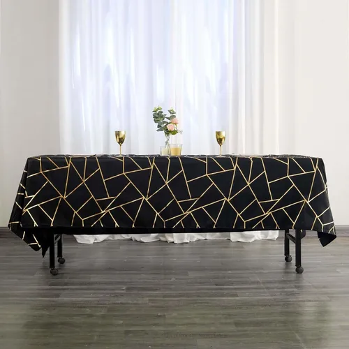 Vista 25 de Efavormart - Mantel redondo de poliéster de 120 pulgadas con patrón geométrico dorado Morado