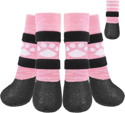 Vista 11 de KOOLTAIL Calcetines antideslizantes para perros para evitar lamer las patas para pavimentos calientes/terrosos, botas largas impermeables