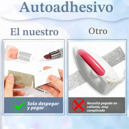 Vista 6 de Cludoo 3 rollos de cintas de diamantes de imitación, tiras de diamantes de imitación autoadhesivas plateadas