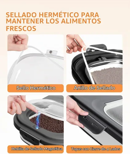 Vista 4 de Contenedor de almacenamiento de alimentos para perros de 20-23 libras hermético, almacenamiento plegable de alimentos para mascotas