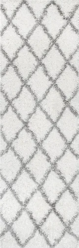 Vista 8 de nuLOOM Tess Alfombra de Área Shag Marroquí - Alfombra Shag Corredor 2x8 Pies Moderna/Contemporánea Blanco/Gris para Sala de Estar Dormitorio Comedor