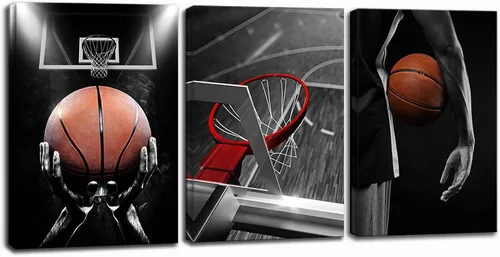 Vista 11 de Juego de 3 impresiones artísticas en lienzo de baloncesto, pósteres de baloncesto enmarcados, decoración de sala deportiva para hombres, niños