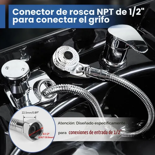 Vista 5 de Kit de rociador de manguera de tazón de champú con conector G1/2 pulgadas, manguera de champú de acero inoxidable de 47 pulgadas con cabezal