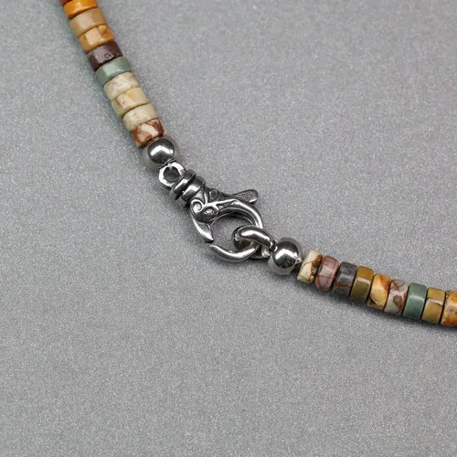 Vista 4 de COAI Collar de cuentas para hombre, collar de cristal Heishi para hombres de 20 a 26 pulgadas Picasso Jasper