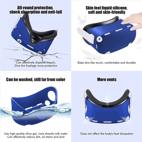 Vista 6 de Compatible with Meta Oculus Quest 2 Accessories Lengthening Controller Grip Cover with Battery Opening VR Shell Cover Silicone face Cover