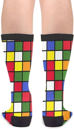 Vista 2 de YISHOW Calcetines coloridos con diseño de cubo y divertidos regalos, negro y blanco