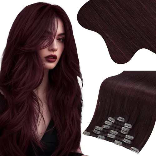 Vista 11 de Moresoo Extensiones de cabello humano con clip, balayage, color marrón oscuro a marrón dorado con clip, extensiones de cabello humano con clip, 5