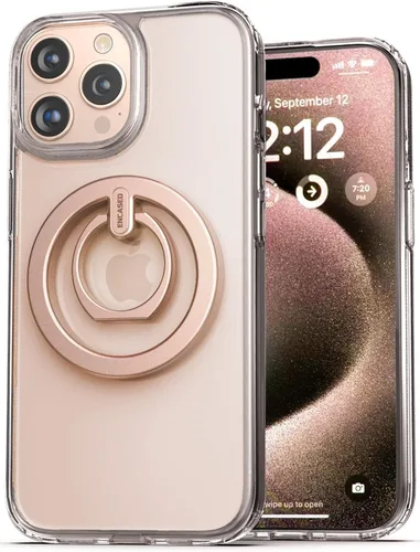 Vista 9 de ENCASED Funda de anillo para iPhone 15 (2023) con agarre magnético para dedos, soporte para teléfono (compatible con MagSafe), color oro rosa